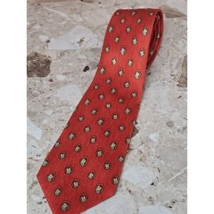 Hermes Tie 7738 OA Owl In‎ Tree On Striped Red 100% Silk